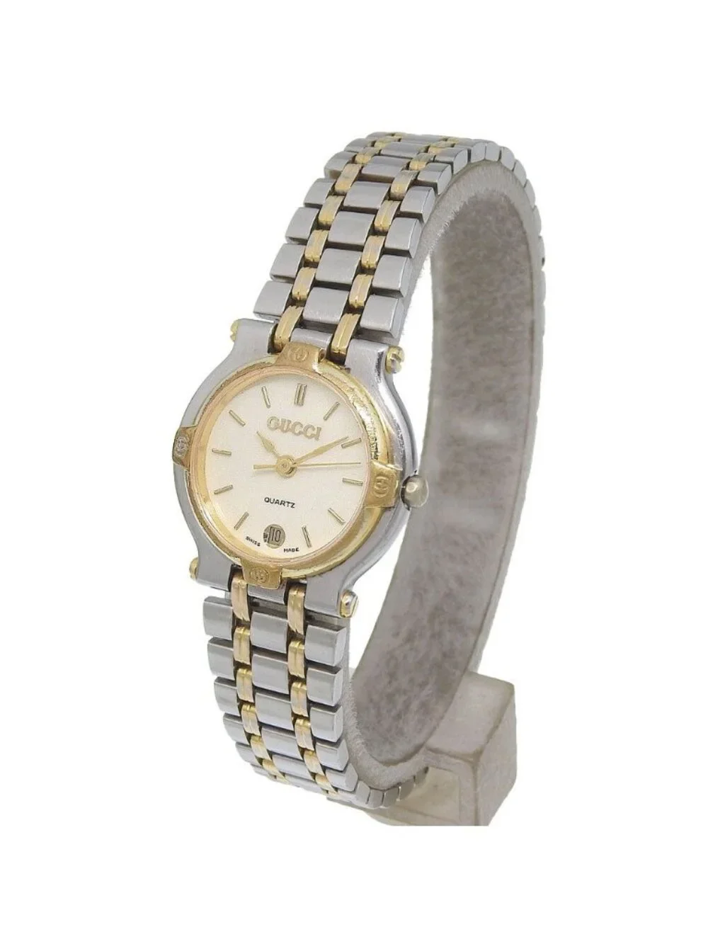 Gucci Stainless Steel Gold Plated Quartz Analog Display Ivory Dial Watch